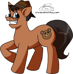 Size: 2095x2115 | Tagged: dead source, safe, artist:alex-heberling, earth pony, pony, atop the fourth wall, glasses, grin, hat, high res, linkara, male, ponified, raised hoof, simple background, smiling, solo, stallion, transparent background