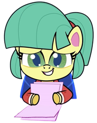 Size: 443x563 | Tagged: safe, edit, edited screencap, editor:luckydog416, screencap, karen (g4.5), earth pony, pony, g4, g4.5, my little pony: pony life, the crystal capturing contraption, the rarity report, background removed, female, grin, karen, mare, news report, simple background, smiling, solo, transparent background