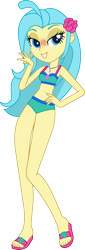 Size: 356x1049 | Tagged: safe, artist:fireluigi29, princess skystar, human, equestria girls, g4, my little pony: the movie, belly button, bikini, clothes, equestria girls-ified, female, freckles, hand on hip, jewelry, midriff, necklace, sandals, simple background, solo, swimsuit, transparent background, vector