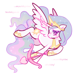 Size: 736x736 | Tagged: artist needed, source needed, safe, princess celestia, alicorn, g4, cupid, heart, heart eyes, holiday, jewelry, regalia, simple background, solo, valentine's day, white background, wingding eyes