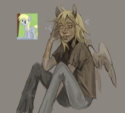 Size: 2952x2664 | Tagged: safe, artist:nevaproblematic, screencap, derpy hooves, human, g4, rainbow falls, animal ears, clothes, grunge, humanized, pants, shirt, solo, t-shirt