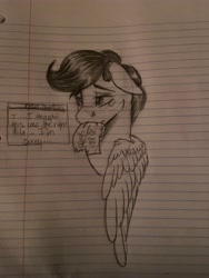Size: 3024x4032 | Tagged: artist needed, safe, oc, oc only, oc:file folder, pegasus, cute, lined paper, sad, solo, traditional art