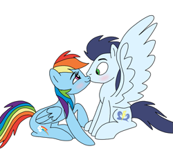 Size: 813x720 | Tagged: safe, artist:dasher666, rainbow dash, soarin', pegasus, pony, g4, female, kiss on the lips, kissing, male, mare, ship:soarindash, shipping, simple background, stallion, straight, white background