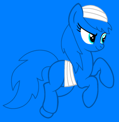 Size: 909x933 | Tagged: safe, artist:riakapepsipony, artist:spitfirethepegasusfan39, earth pony, pony, g4, adult blank flank, bandage, base used, blank flank, blue background, male, mr. bump, mr. men, mr. men little miss, narrowed eyes, ponified, running, simple background, smiling, solo, stallion