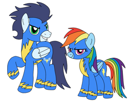 Size: 913x720 | Tagged: safe, artist:dasher666, rainbow dash, soarin', pegasus, pony, g4, clothes, female, male, mare, ship:soarindash, shipping, simple background, stallion, straight, uniform, white background, wonderbolts, wonderbolts uniform