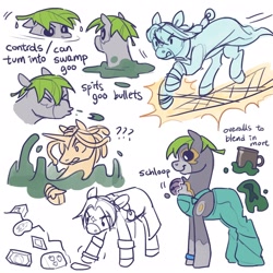 Size: 2048x2048 | Tagged: safe, artist:regularcitrus, earth pony, kelpie, pony, unicorn, mlp x jojo, alternate name, alternate universe, anime, crossover, ermes costello, foo fighters, jojo's bizarre adventure, jolyne cujoh, long description, ponified, simple background, stone ocean, white background