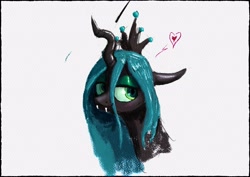 Size: 4096x2896 | Tagged: safe, artist:phutashi, queen chrysalis, changeling, changeling queen, g4, blushing, bust, eyeshadow, female, heart, lidded eyes, makeup, simple background, smiling, solo, white background