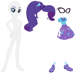 Size: 570x555 | Tagged: safe, artist:anyahmed2, artist:selenaede, rarity, oc, oc:sci-rari, equestria girls, g4, alternate universe, base, base used, bowtie, clothes, glasses, jewelry, ponytail, sci-rari, shirt, shoes, simple background, skirt, socks, solo, white background