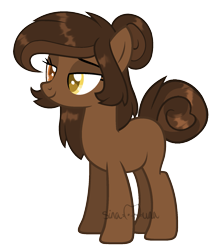 Size: 1517x1767 | Tagged: safe, artist:sinamuna, oc, oc only, oc:reese dream, earth pony, pony, au:equuis, base used, brown hair, golden eyes, hair bun, heterochromia, orange eyes, redesign, simple background, smiling, solo, tail, tail bun, transparent background, yellow eyes