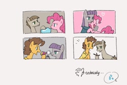 Size: 1800x1200 | Tagged: safe, artist:xiaowangzidemianyang, cheese sandwich, maud pie, mudbriar, pinkie pie, earth pony, pony, g4, family, female, male, pie sisters, ship:cheesepie, ship:maudbriar, shipping, siblings, sisters, straight, technically