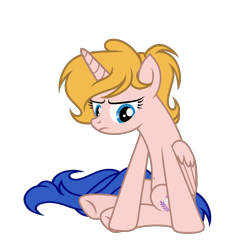 Size: 4645x4570 | Tagged: safe, artist:equestria secret guard, oc, oc only, oc:milia, alicorn, pony, alicorn oc, annoyed, belly button, female, horn, mare, pony oc, simple background, sitting, transparent background, unhappy, wings