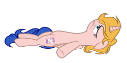 Size: 5865x2912 | Tagged: safe, artist:equestria secret guard, oc, oc only, oc:milia, alicorn, pony, alicorn oc, belly button, female, horn, lying down, mare, pony oc, simple background, transparent background, unhappy, wings