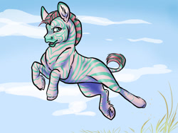 Size: 1024x768 | Tagged: safe, artist:marbletoast, zig zag, zebra, g1, grass, pony friends