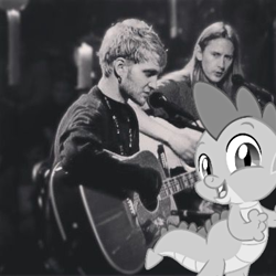 Size: 379x379 | Tagged: safe, artist:zebediah hernandez, spike, human, g4, alice in chains, grunge, guitar, irl, irl human, jerry cantrell, layne staley, musical instrument, photo, shitposting
