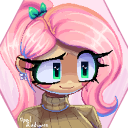Size: 2016x2016 | Tagged: safe, artist:opal_radiance, fluttershy, human, pony, g4, clothes, humanized, pixel art, solo, sweater, sweatershy
