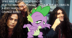 Size: 1200x630 | Tagged: safe, artist:zebediah hernandez, spike, g4, '90s, alice in chains, grunge, jerry cantrell, mike starr, sean kinney, shitposting