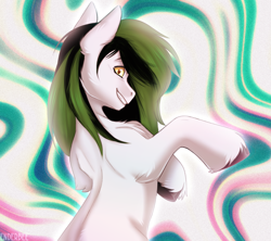 Size: 2707x2400 | Tagged: safe, artist:enderbee, oc, oc:trance sequence, earth pony, pony, abstract background, half body, hooves, solo