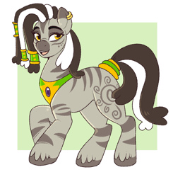 Size: 666x679 | Tagged: safe, artist:lulubell, oc, oc only, oc:garnet, zebra, dreadlocks, ear piercing, earring, jewelry, piercing, ring, solo, tail, tail ring