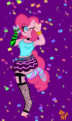 Size: 343x577 | Tagged: safe, artist:the-starprince, pinkie pie, earth pony, anthro, g4, clothes, confetti, female, solo