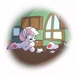 Size: 2048x2048 | Tagged: safe, artist:wenni, nurse redheart, earth pony, pony, g4, cup, food, solo, spoon, tea, teacup, teapot