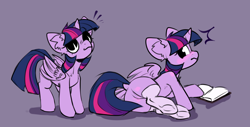 Size: 3352x1700 | Tagged: safe, artist:drakekok, twilight sparkle, alicorn, pony, g4, big eyes, blushing, book, butt, butt blush, clothes, cute, featureless crotch, female, plot, reading, rear view, shy, simple background, smiling, socks, solo, twilight sparkle (alicorn), wings