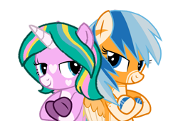 Size: 1679x1142 | Tagged: safe, artist:ncolque, oc, oc only, oc:star heart, oc:sunlight mist, pegasus, unicorn, g4, crossed arms, duo, duo female, female, simple background, transparent background