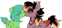 Size: 8000x3573 | Tagged: safe, artist:mcjojo, oc, oc only, oc:dennis, oc:toxic rat, pegasus, pony, base used, chains, commission, duo, duo male and female, eyes closed, eyeshadow, female, jewelry, kiss on the lips, kissing, makeup, male, mare, markings, multicolored hair, necklace, oc x oc, raised hoof, shipping, simple background, stallion, straight, transparent background, ych result