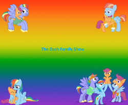 Size: 3980x3276 | Tagged: artist needed, safe, anonymous artist, artist:limedazzle, artist:roman-santos, artist:waranto, bow hothoof, rainbow dash, scootaloo, windy whistles, pegasus, pony, g4, ^^, adopted, adopted offspring, big smile, bowabetes, cute, cutealoo, daaaaaaaaaaaw, dashabetes, eyes closed, family, father and child, father and daughter, female, filly, flying, foal, gradient background, headcanon, headcanon in the description, hug, lifting, looking at each other, looking at someone, male, mare, mother and child, mother and daughter, parent:bow hothoof, parent:windy whistles, parents:windyhoof, poster, rainbow background, rainbow dash's parents, riding, scootadoption, scootaloo riding bow hothoof, scootalove, siblings, sisters, smiling, smiling at each other, spin-off, spread wings, stallion, wholesome, windybetes, winghug, wings