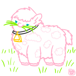 Size: 1000x1000 | Tagged: safe, artist:mixermike622, oc, oc only, oc:fluffle puff, cow, bell, cowbell, cowified, cute, eating, female, fluffy, grass, grazing, herbivore, mare, ocbetes, smiling, solo, species swap
