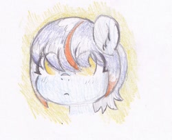 Size: 1105x898 | Tagged: safe, artist:foxtrot3, oc, oc only, oc:sunrise, female, filly, foal, solo, striped mane, traditional art