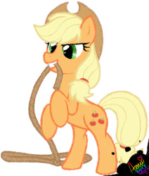 Size: 660x780 | Tagged: safe, artist:amuzoreh, applejack, earth pony, pony, g4, bipedal, female, hat, lasso, mare, mouth hold, raised hoof, rearing, rope, simple background, solo, standing, white background