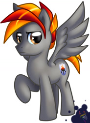 Size: 1153x1565 | Tagged: safe, alternate version, artist:amuzoreh, oc, oc only, oc:watchfire, pegasus, pony, frown, male, raised hoof, simple background, solo, spread wings, stallion, white background, wings