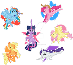 Size: 1280x1148 | Tagged: safe, artist:hate-love12, applejack, fluttershy, pinkie pie, rainbow dash, rarity, twilight sparkle, earth pony, pegasus, pony, unicorn, g4, magical mystery cure, season 3, base used, deviantart watermark, floppy ears, mane six, obtrusive watermark, simple background, swapped cutie marks, transparent background, unicorn twilight, watermark, what my cutie mark is telling me