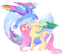 Size: 1280x1126 | Tagged: safe, artist:s0ftserve, fluttershy, rainbow dash, pony, g4, alternate design, colored wings, multicolored wings, wings