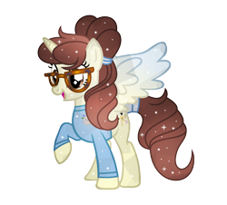 Size: 1602x1449 | Tagged: safe, artist:darbypop1, oc, oc:darby, alicorn, pony, clothes, crystallized, female, glasses, mare, shirt, simple background, solo, transparent background