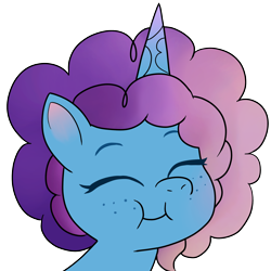 Size: 2000x2000 | Tagged: safe, artist:nine the divine, misty brightdawn, pony, unicorn, g5, my little pony: tell your tale, bust, cute, eyes closed, female, freckles, mistybetes, rebirth misty, solo