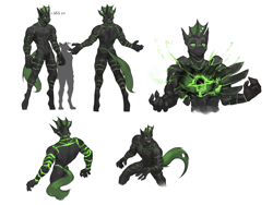 Size: 4000x3000 | Tagged: safe, artist:nsilverdraws, oc, oc only, oc:villainshima, alien, original species, anthro, green changeling, male, reference sheet, simple background, solo, white background