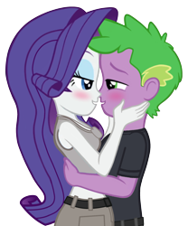 Size: 1703x2048 | Tagged: safe, artist:edy_january, artist:georgegarza01, edit, vector edit, rarity, spike, human, series:romantic stories, series:sparity, equestria girls, equestria girls series, g4, adult, adult spike, beloved, belt, blushing, boyfriend and girlfriend, breasts, clothes, duo, duo male and female, female, hug, human spike, humanized, ibispaint x, lieutenante, long pants, looking at each other, looking at someone, lt. rarity, male, military, military pants, name tag, older, older spike, pants, romance, romantic, sergeant, sgt. spike, ship:sparity, shipping, shirt, simple background, soldier, special forces, straight, tank top, task forces 141, transparent background, true love, united kingdom, united states, vector