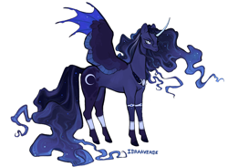 Size: 1678x1227 | Tagged: safe, artist:israaverse, princess luna, alicorn, pony, g4, alternate design, concave belly, full body, simple background, slender, solo, standing, thin, white background, wings