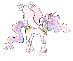 Size: 2048x1715 | Tagged: safe, artist:israaverse, princess celestia, alicorn, pony, g4, concave belly, female, full body, mare, simple background, slender, solo, thin, white background, wings