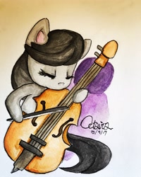 Size: 3024x3780 | Tagged: safe, artist:meowmeows, octavia melody, earth pony, pony, g4, eyes closed, female, mare, musical instrument, solo, traditional art, violin, watercolor painting