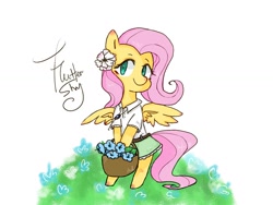 Size: 1400x1050 | Tagged: safe, artist:meowmeows, fluttershy, pegasus, pony, semi-anthro, basket, grass, smiling, solo, wings