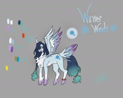 Size: 1858x1486 | Tagged: safe, artist:arcticsaiyan, oc, oc only, oc:winter winds, pegasus, pony, braid, braided ponytail, coat markings, female, hair over one eye, mare, ponytail, reference sheet, simple background, smol, socks (coat markings), solo, spread wings, tail, tail feathers, wings