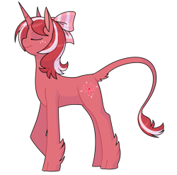 Size: 1011x1000 | Tagged: safe, artist:redintravenous, oc, oc only, oc:red ribbon, classical unicorn, unicorn, bow, cloven hooves, horn, leonine tail, simple background, solo, tail, transparent background, unshorn fetlocks