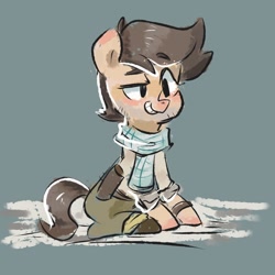 Size: 1330x1330 | Tagged: safe, artist:meowmeows, earth pony, pony, clothes, grin, male, nathan drake, pants, ponified, scarf, smiling, solo, stallion, teeth, uncharted