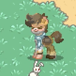 Size: 323x323 | Tagged: safe, artist:meowmeows, earth pony, pony, rabbit, pony town, animal, grass, male, nathan drake, ponified, solo, stallion, uncharted