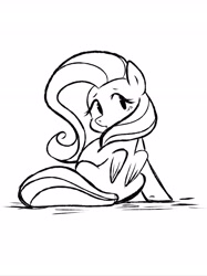 Size: 2000x2667 | Tagged: safe, artist:meowmeows, fluttershy, pegasus, pony, g4, black and white, female, grayscale, mare, monochrome, simple background, sketch, solo, white background