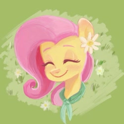 Size: 649x649 | Tagged: safe, artist:meowmeows, fluttershy, pegasus, pony, g4, abstract background, cute, eyes closed, female, grass, mare, shyabetes, smiling, solo