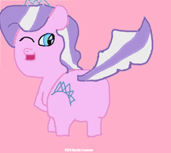 Size: 826x736 | Tagged: safe, artist:coltfan97, diamond tiara, earth pony, pony, g4, 1000 hours in ms paint, butt, diamond buttiara, looking at you, one eye closed, pink background, plot, simple background, wink, winking at you