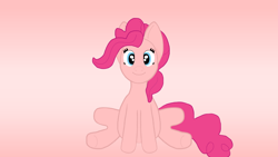 Size: 1920x1080 | Tagged: safe, artist:coolantcake, pinkie pie, earth pony, pony, g4, female, gradient background, pink background, sitting, solo